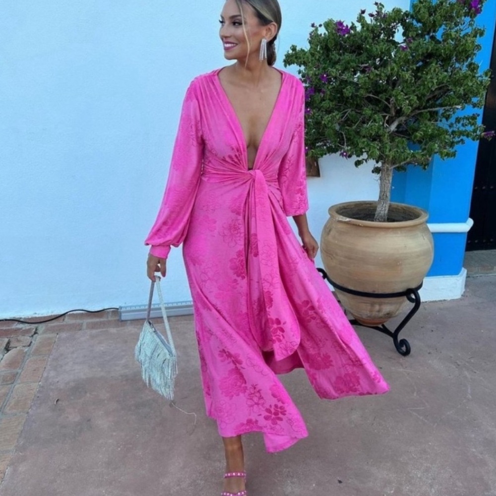 NWT ZARA JACQUARD WRAP BLOGGER DRESS PINK